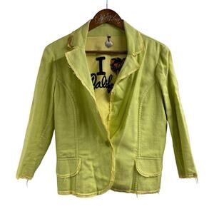 Lime Green Blazer Jacket Raw Hem Size 10 Nickel Single Button Metallic